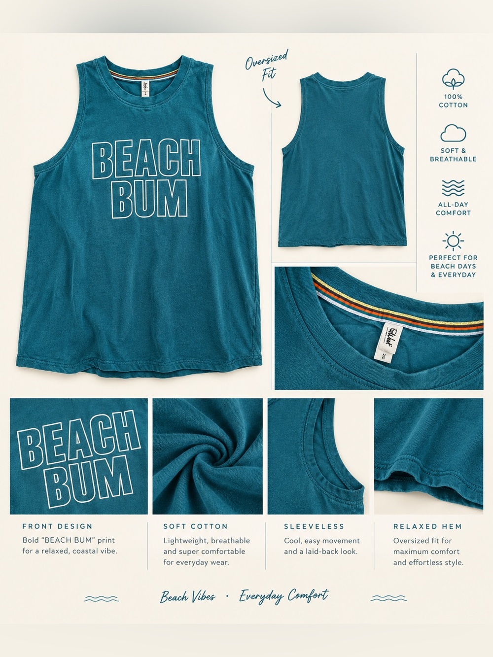 Women’s Beach Bum Sleeveless Tank - Teal